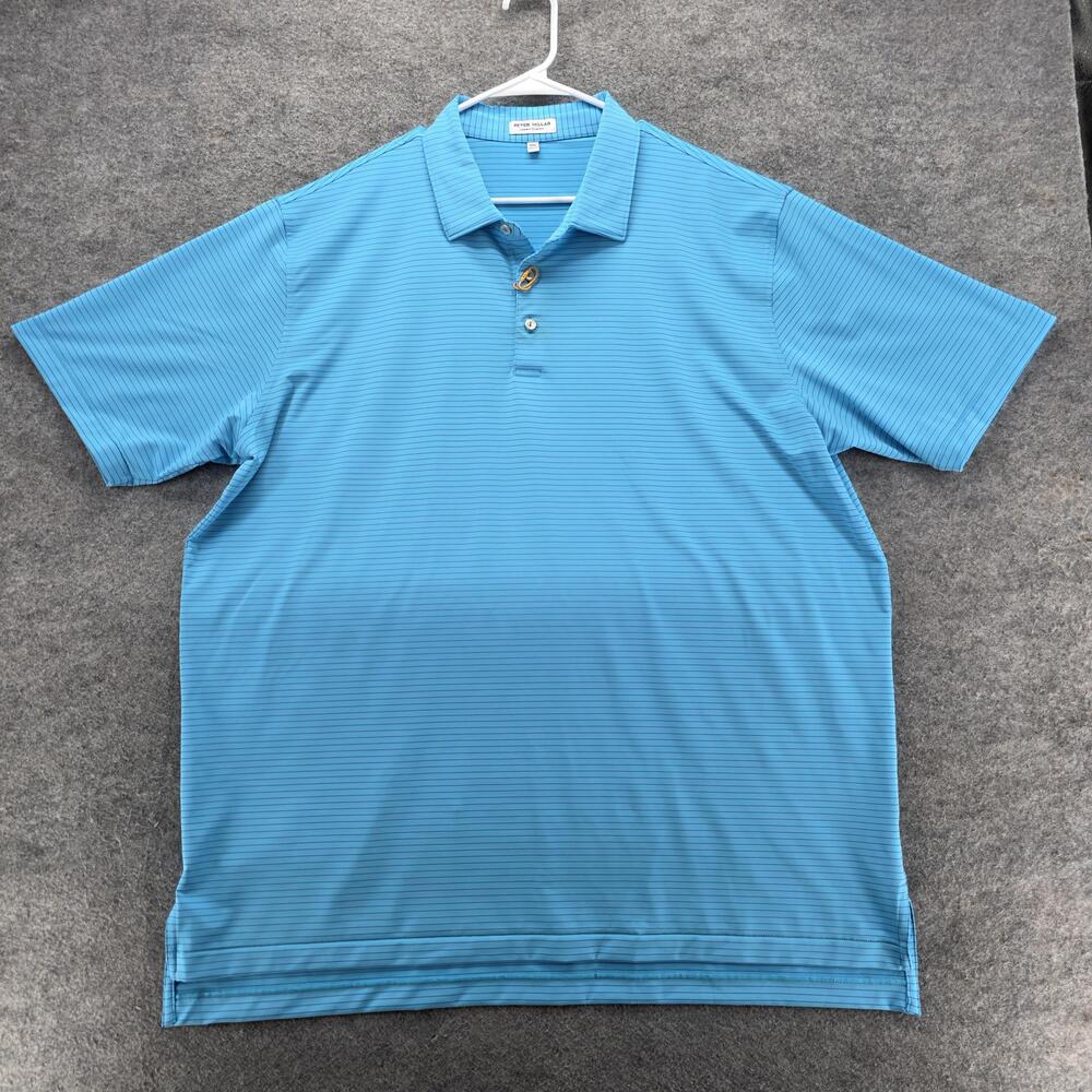 Peter Millar Polo Shirt Mens 2XL Blue Summer Comfort Stripe Golf Performance
